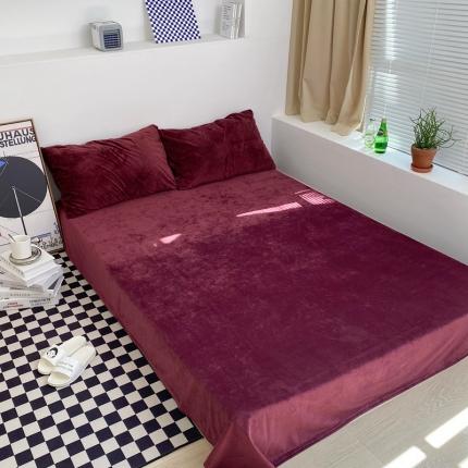梦享生活家居 2021新款天鹅绒单品床单 酒红