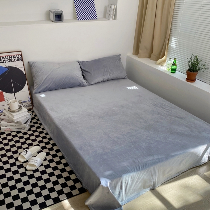 91家纺网 家纺一手货源 找家纺 梦享生活家居 2021新款天鹅绒单品床单 银灰