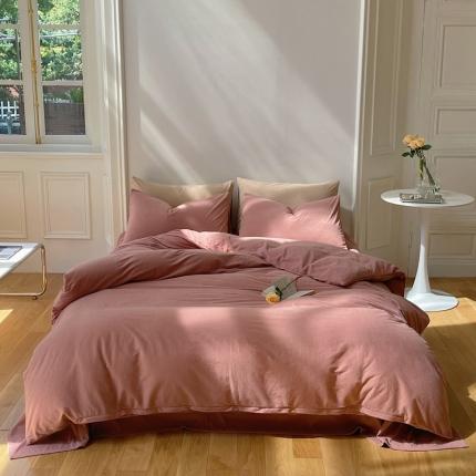 91家纺网 家纺一手货源 找家纺 山舍家居 2021新款针织羊绒双面磨毛四件套 粉豆沙