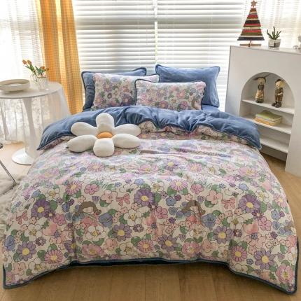 91家纺网 家纺一手货源 找家纺 （总）珺柔2021新款A版全棉13372印花B版牛奶绒四件套