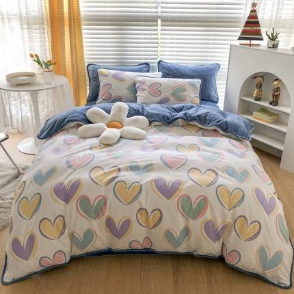 珺柔 新款A版全棉13372印花B版牛奶绒四件套 相思