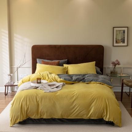 91家纺网 家纺一手货源 找家纺 寐眠2021新款天鹅绒被套 姜黄+深灰