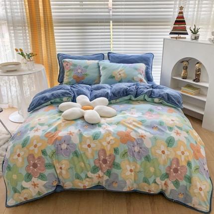 珺柔 新款A版全棉13372印花B版牛奶绒四件套 油画小花