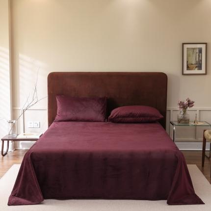 91家纺网 家纺一手货源 找家纺 寐眠2021新款天鹅绒床单 酒红纯色