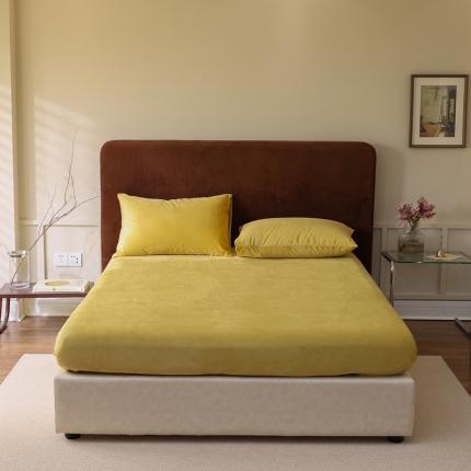 91家纺网 家纺一手货源 找家纺 寐眠2021新款天鹅绒床笠 姜黄纯色