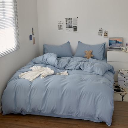 91家纺网 家纺一手货源 找家纺 优承佳生活馆 2023新款纯色亲肤磨毛四件套 天空蓝