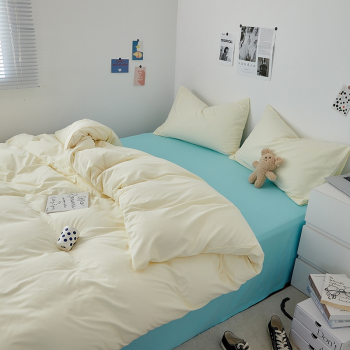 91家纺网 家纺一手货源 找家纺 优承佳生活馆 2023新款纯色亲肤磨毛四件套 奶黄薄荷