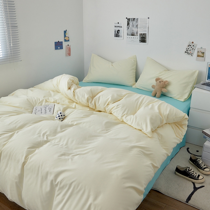 91家纺网 家纺一手货源 找家纺 优承佳生活馆 2023新款纯色亲肤磨毛四件套 奶黄薄荷