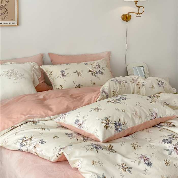 91家纺网 家纺一手货源 找家纺 棉眠 2021新款棉加绒四件套 木槿（棉加绒）