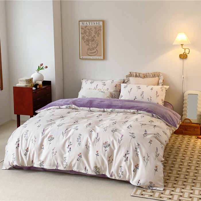 91家纺网 家纺一手货源 找家纺 棉眠 2021新款棉加绒四件套 紫藤（棉加绒）