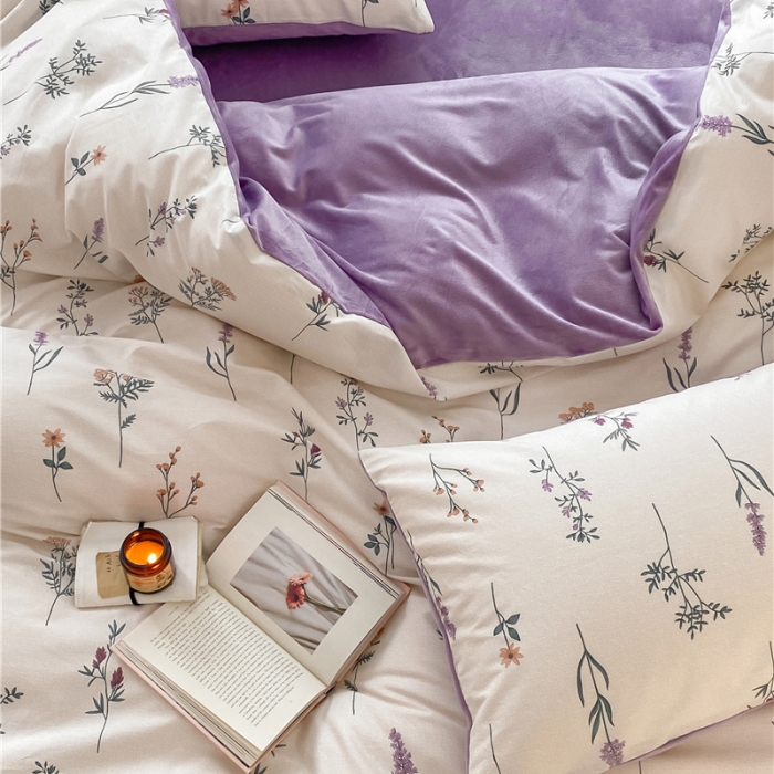 91家纺网 家纺一手货源 找家纺 棉眠 2021新款棉加绒四件套 紫藤（棉加绒）