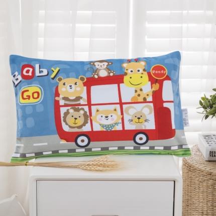 2021新款超柔水晶绒卡通儿童枕头大版定位婴童枕套 动物巴士