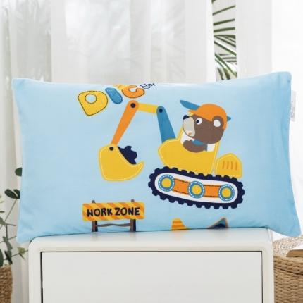 新款超柔水晶绒卡通儿童枕头大版定位婴童枕套 小熊挖掘机-绒
