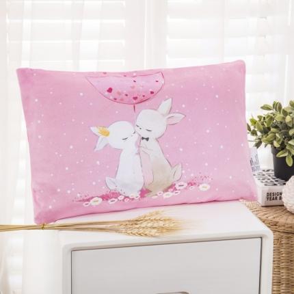 2021新款超柔水晶绒卡通儿童枕头大版定位婴童枕套 雨中小兔