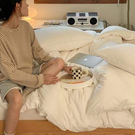 91家纺网 家纺一手货源 找家纺 （总）华超针织 2021新款全棉天竺棉纯色双拼四件套