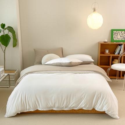 91家纺网 家纺一手货源 找家纺 （总）华超针织 2021新款全棉天竺棉纯色双拼四件套