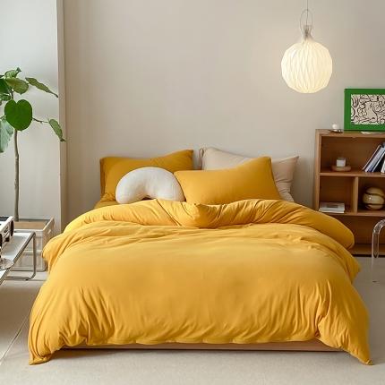 91家纺网 家纺一手货源 找家纺 （总）华超针织 2021新款全棉天竺棉纯色双拼四件套