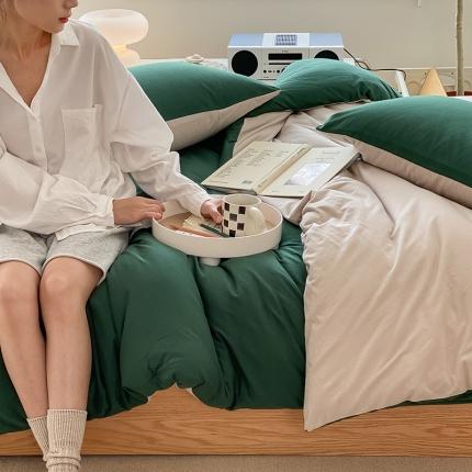 91家纺网 家纺一手货源 找家纺 （总）华超针织 2021新款全棉天竺棉纯色双拼四件套