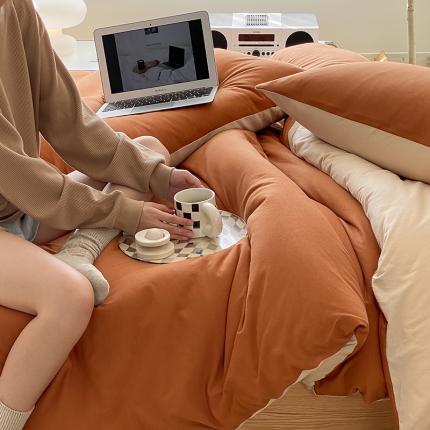 91家纺网 家纺一手货源 找家纺 （总）华超针织 2021新款全棉天竺棉纯色双拼四件套