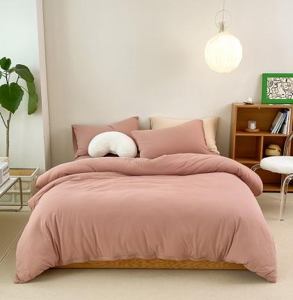 91家纺网 家纺一手货源 找家纺 华超针织 2021新款全棉天竺棉纯色双拼四件套 紫粉