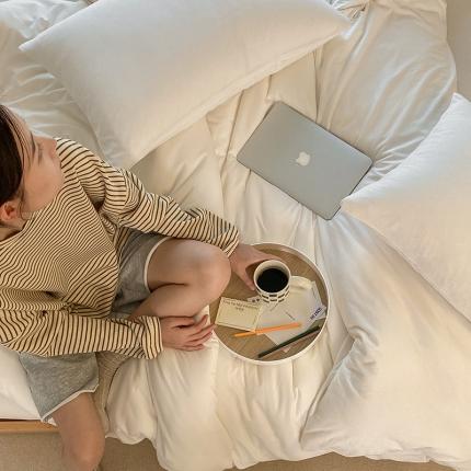 华超针织 2021新款全棉天竺棉纯色双拼四件套 白色