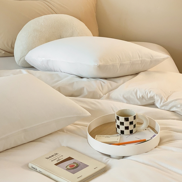 91家纺网 家纺一手货源 找家纺 华超针织 2021新款全棉天竺棉纯色双拼四件套 白色