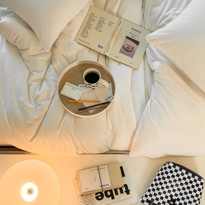 91家纺网 家纺一手货源 找家纺 华超针织 2021新款全棉天竺棉纯色双拼四件套 白色