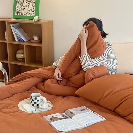 华超针织 2021新款全棉天竺棉纯色双拼四件套 南瓜