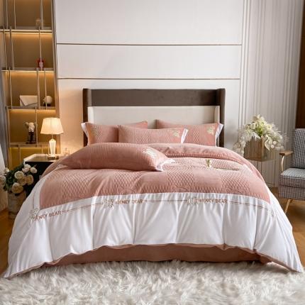 91家纺网 家纺一手货源 找家纺 （总）博纳 2021新款牛奶绒刺绣四件套-安迪