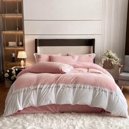 91家纺网 家纺一手货源 找家纺 （总）博纳 2021新款牛奶绒刺绣四件套-安迪