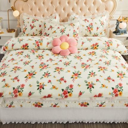 91家纺网 家纺一手货源 找家纺 （总）宜凡 2021新款牛奶绒小清新床盖四件套