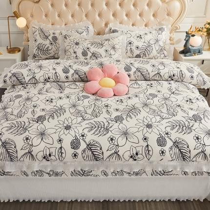 宜凡 2021新款牛奶绒小清新床盖四件套 春归