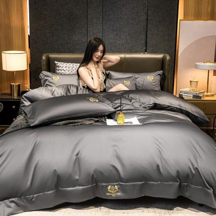 91家纺网 家纺一手货源 找家纺 蓝巢家纺2021新款60支全棉长绒棉皇家系列四件套皇家高级灰