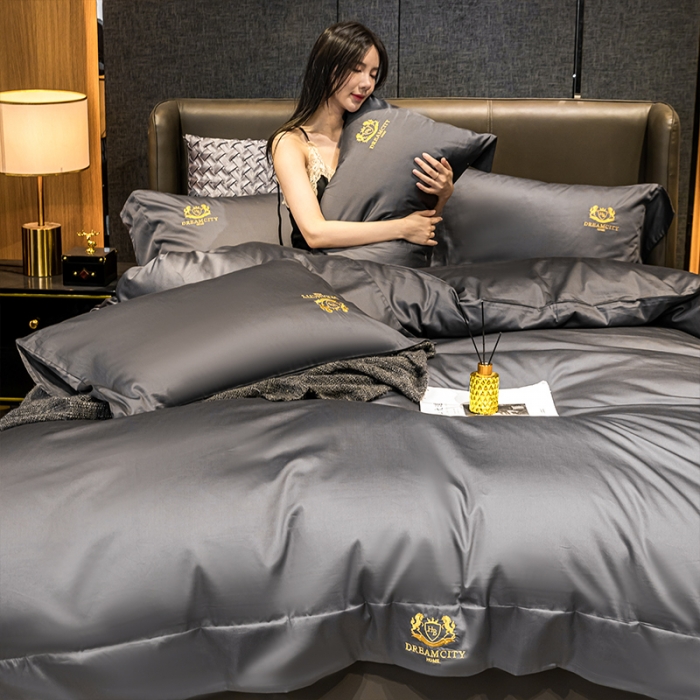 91家纺网 家纺一手货源 找家纺 蓝巢家纺2021新款60支全棉长绒棉皇家系列四件套皇家高级灰