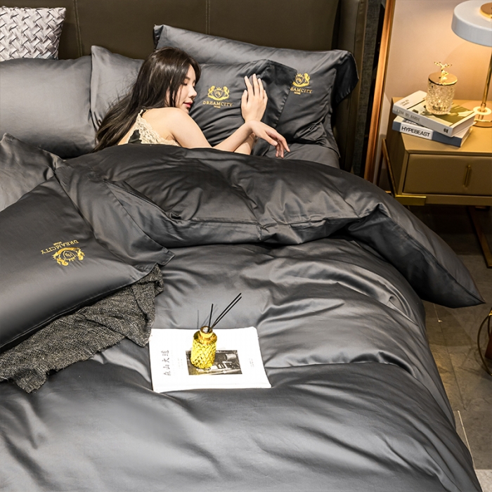 91家纺网 家纺一手货源 找家纺 蓝巢家纺2021新款60支全棉长绒棉皇家系列四件套皇家高级灰