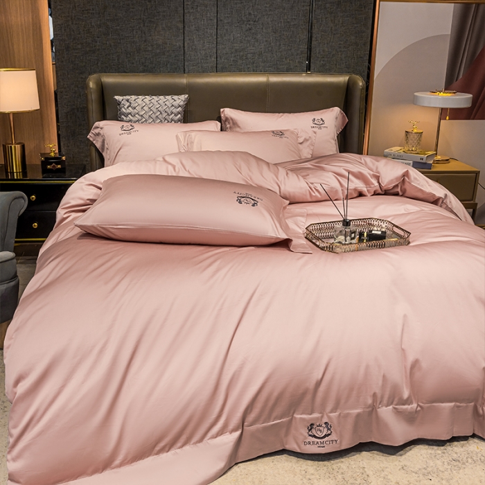 91家纺网 家纺一手货源 找家纺 蓝巢家纺2021新款60支全棉长绒棉皇家系列四件套皇家浅豆沙