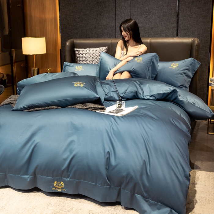 91家纺网 家纺一手货源 找家纺 蓝巢2021新款60支全棉长绒棉皇家系列四件套 皇家-月影蓝