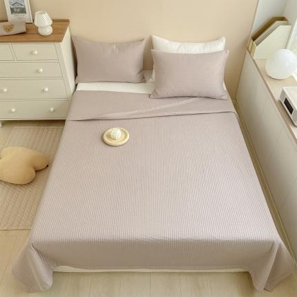 91家纺网 家纺一手货源 找家纺 期遇家居 2021新款双面纯棉直条床盖全棉铺盖两用 奶咖