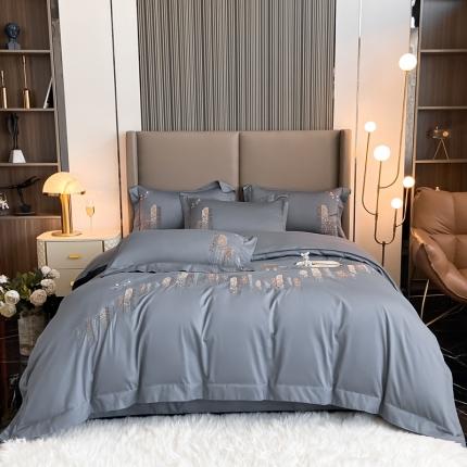 91家纺网 家纺一手货源 找家纺 芯氧 2021新款60S长绒棉高精密绣花四件套-都市生活 绅士灰