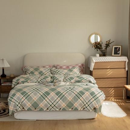 寐眠 2021新款全棉磨毛印花四件套 遇见-千鸟格绿