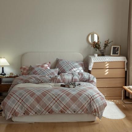 寐眠 2021新款全棉磨毛印花四件套 遇见-千鸟格棕