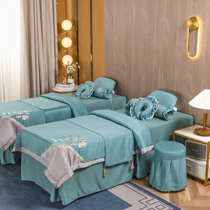 91家纺网 家纺一手货源 找家纺 不打烊家纺 2021新款美容床罩 春风拂面-孔雀绿