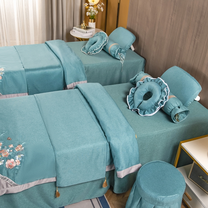 91家纺网 家纺一手货源 找家纺 不打烊家纺 2021新款美容床罩 春风拂面-孔雀绿