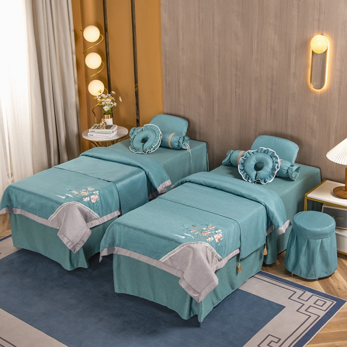 91家纺网 家纺一手货源 找家纺 不打烊家纺 2021新款美容床罩 春风拂面-孔雀绿