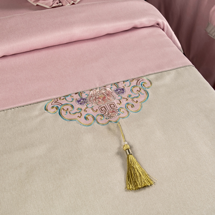 91家纺网 家纺一手货源 找家纺 不打烊家纺 2021新款美容床罩 锦绣中华-粉色