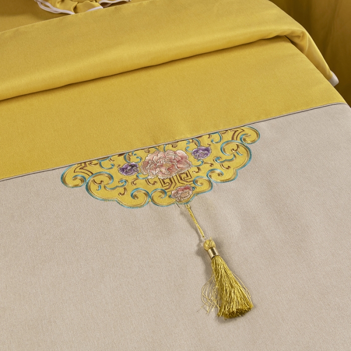 91家纺网 家纺一手货源 找家纺 不打烊家纺 2021新款美容床罩 锦绣中华-黄色