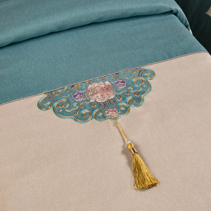 91家纺网 家纺一手货源 找家纺 不打烊家纺 2021新款美容床罩 锦绣中华-孔雀绿