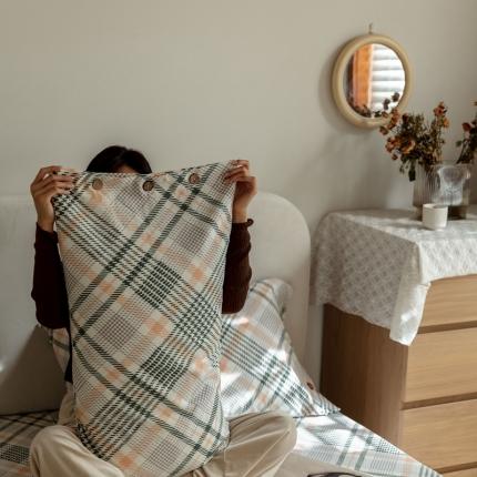 91家纺网 家纺一手货源 找家纺 寐眠 2021新款全棉磨毛印花枕套48*74cm一对 遇见-千鸟格绿