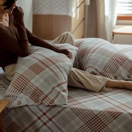 91家纺网 家纺一手货源 找家纺 寐眠 2021新款全棉磨毛印花枕套48*74cm一对 遇见-千鸟格棕