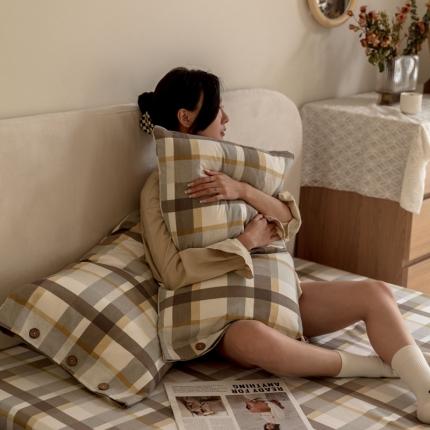 寐眠 2021新款全棉磨毛印花枕套48*74cm一对 遇见-米可灰